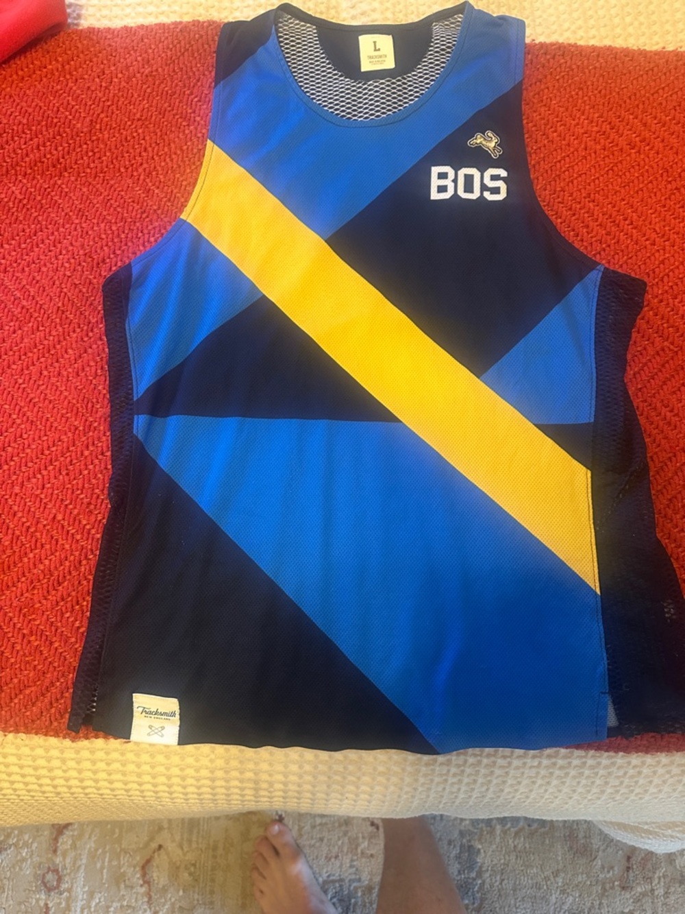 Tracksmith Men's Blue and Yellow Performance Swim Rash Guard Tank